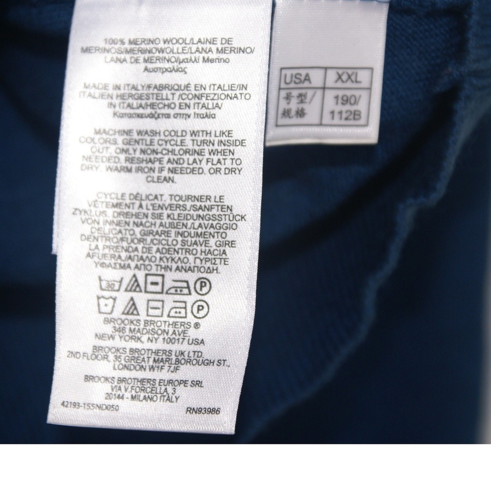 Brooks Brothers BrooksTech Merino V-Neck Sweater XXL Blue Washable Wool Italy - Picture 9 of 9